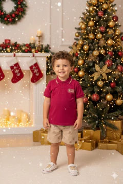 221631 CONJUNTO COM POLO MASCULINO INFANTIL ELIAN VERMELHO C/ BERMUDA ESTAMPADA