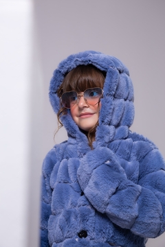 CASACO INFANTIL FEMININO PELUCIADO AZUL COM CAPUZ QUENTINHO INVERNO