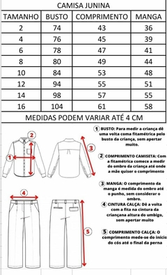 Camisa Junina Xadrez Arthur Branca | Manga Longa Flanelada | Festa Caipira São João Infantil
