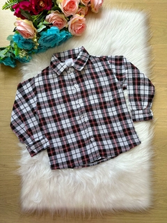 Imagem do Camisa Junina Xadrez Arthur Branca | Manga Longa Flanelada | Festa Caipira São João Infantil
