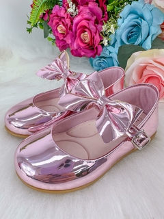 SAPATILHA INFANTIL ROSA METALIZADA DOCE PÉ COM LAÇO