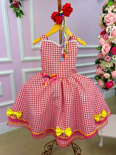 Vestido Infantil Junino Luxo Arraia Feliz Vermelho na internet