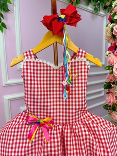 Vestido Infantil Junino Luxo Arraia Feliz Vermelho