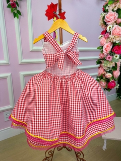 Vestido Infantil Junino Luxo Arraia Feliz Vermelho - LORY JOY | LOJA INFANTIL