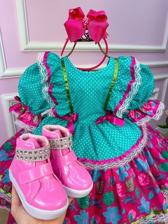Vestido Junino Infantil Quadrilha Flor do Sertão Luxo Verde Tiffany na internet