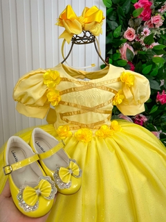 Vestido Infantil Fantasia Longa Princesa Amarelo na internet