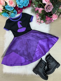 Fantasia Infantil Halloween Menina Bruxinha Roxa
