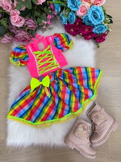 Conjunto Junino Infantil Luxo Rosa Neon
