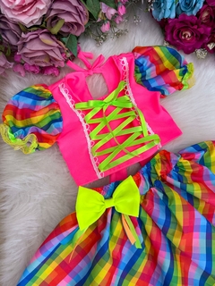 Conjunto Junino Infantil Luxo Rosa Neon
