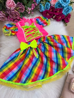 Conjunto Junino Infantil Luxo Rosa Neon - comprar online