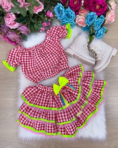 Conjunto Junino Infantil Luxo Xadrez Vermelho