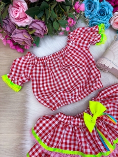 Conjunto Junino Infantil Luxo Xadrez Vermelho