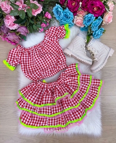 Conjunto Junino Infantil Luxo Xadrez Vermelho - comprar online
