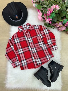 Camisa Junina Infantil Xadrez Diego Vermelha Flanelada Caipira Festa São João Quadrilha Julina Camisa Manga Longa - comprar online
