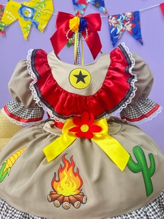 Fantasia Junina Maria Bonita Infantil Colorida | Festa Caipira São João | Tecido Chita | Tamanho Padrão - loja online