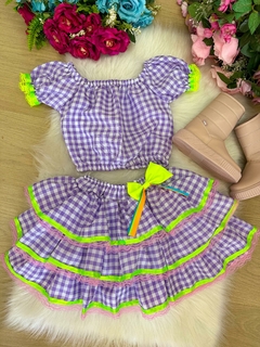 Conjunto Junino Infantil Luxo Sofia Xadrez Lilás | Festa Caipira São João | Banana Club - comprar online