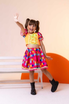 Conjunto Junino Infantil Manu Luxo Laranja Neon | Festa Caipira São João Julina | Banana Club