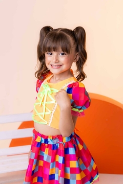 Conjunto Junino Infantil Manu Luxo Laranja Neon | Festa Caipira São João Julina | Banana Club