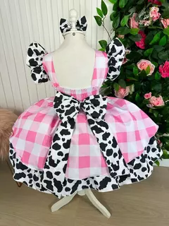 VESTIDO INFANTIL FAZENDINHA ROSA VAQUINHA COM LAÇO