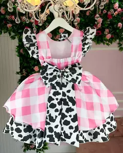 VESTIDO INFANTIL FAZENDINHA ROSA VAQUINHA COM LAÇO - comprar online