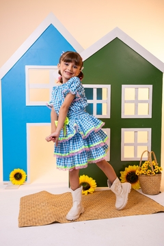 Conjunto Junino Infantil Luxo Xadrez Azul Sofia | Festa Caipira São João | Banana Club - comprar online