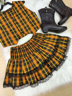 Conjunto Junino Infantil Melissa Xadrez Amarelo | Look Caipira Luxo Menina | Miss Cherry São João - comprar online