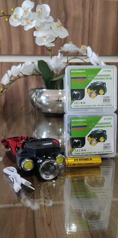Lanterna recarregável de cabeça com 3 LEDS e ajuste de foco ® - comprar online