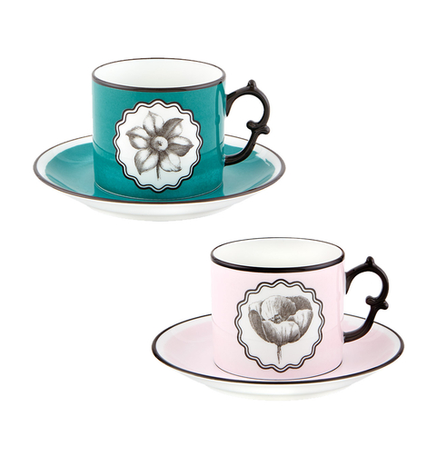 Set 2 Tazas de té con Platillo Pink and Peacock - Herbariae - comprar online