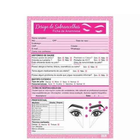 Ficha Anamnese Design de Sobrancelhas