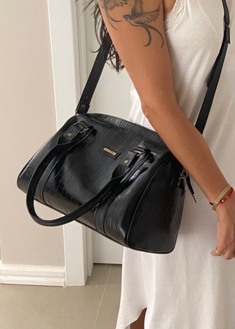 Bolsa Ivy crôco preto