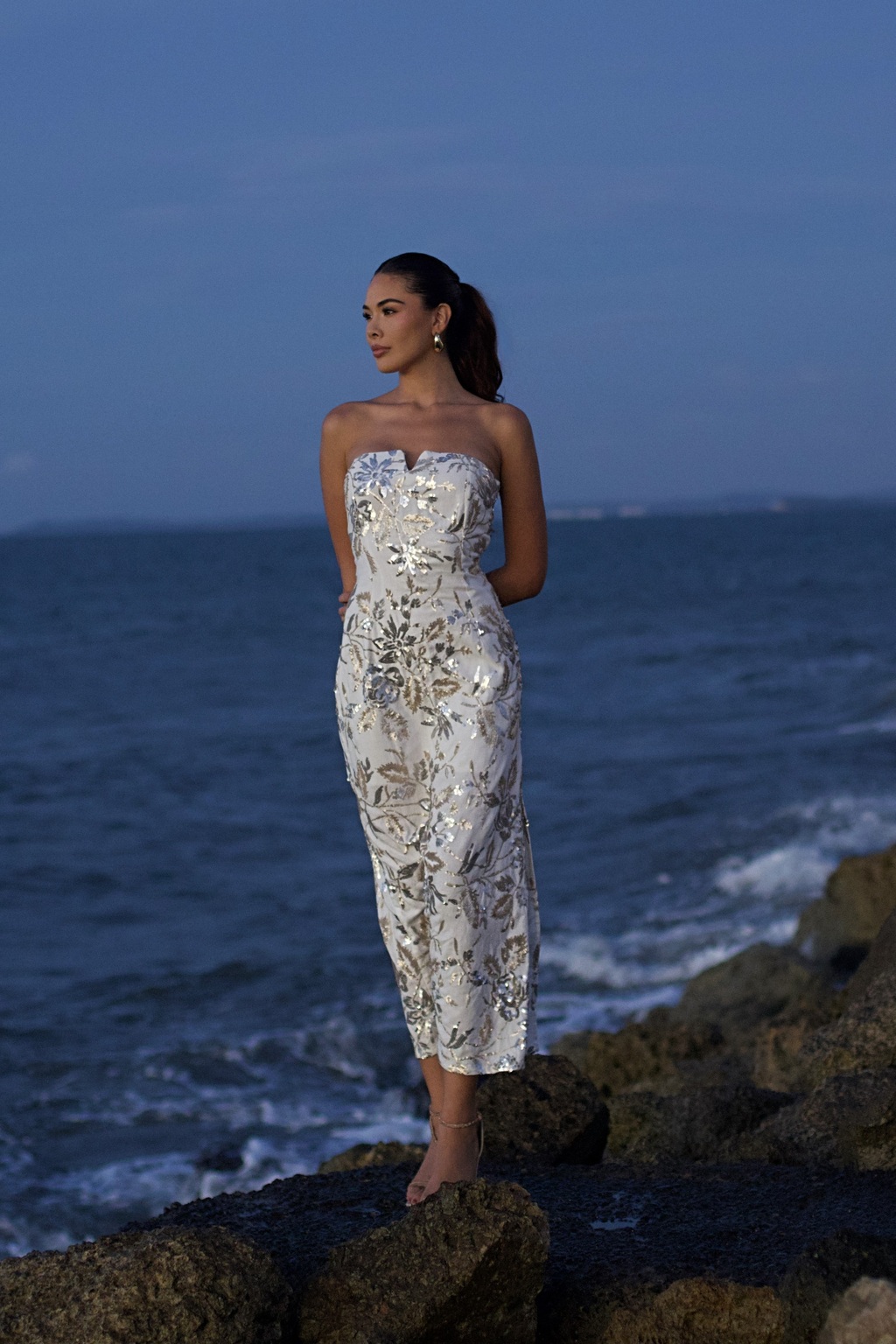 Vestido Bordado em Dourado e Prata na internet
