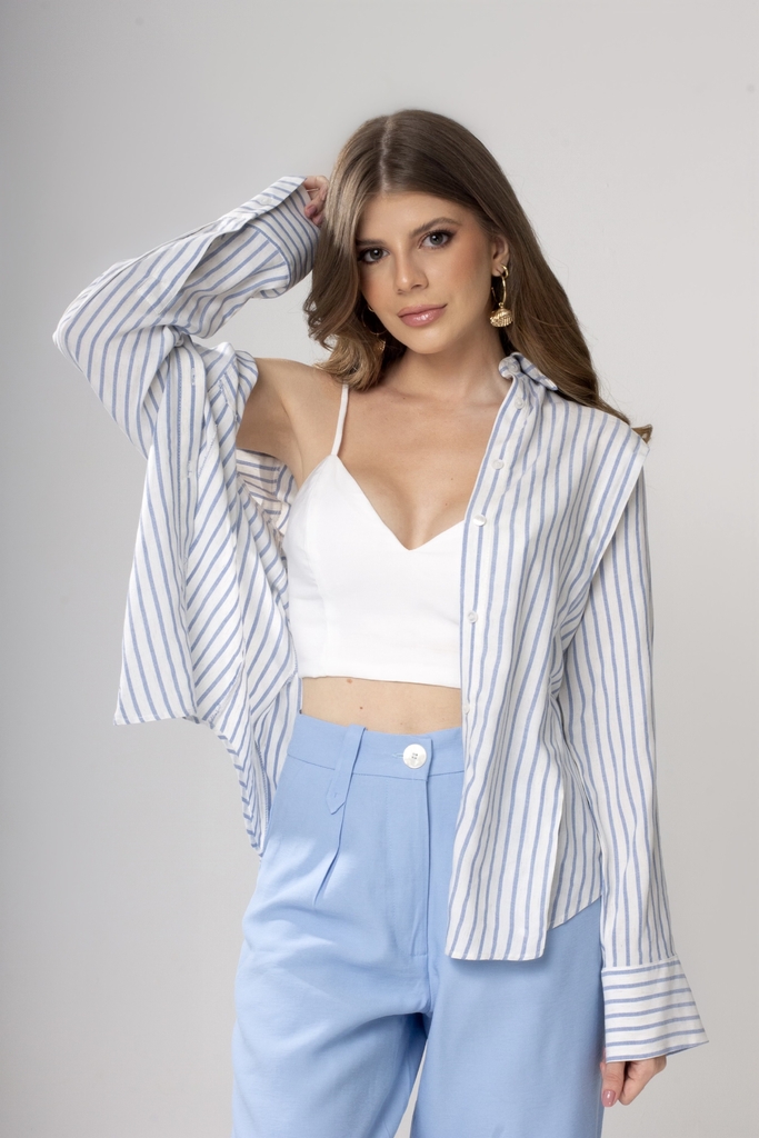 Camisa Nilce - Off white + Azul Celeste - comprar online