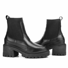 Coturno Botina Feminino Couro Salto Sofia Preto - Tribo Star