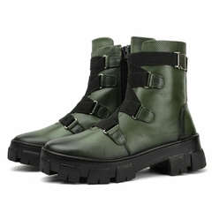 Coturno Feminino Tratorado Nicole Couro Legítimo Verde Militar REF9052-VM