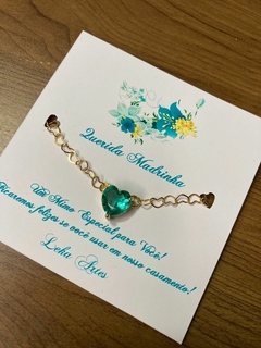 Pulseira Zircônia Verde Tifany Coração Folheada