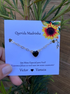 Pulseira Zircônia Black Coração Folheada