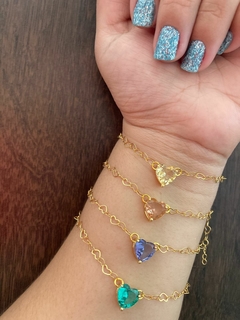 Pulseira Zircônia Verde Tifany Coração Folheada - comprar online