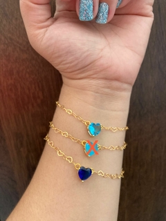 Pulseira Zircônia Azul Royal Coração Folheada - comprar online