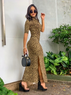 Vestido Animal Print Manga Longa