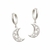Brinco De Prata Argola 13Mm Lua Com Estrelas Vazadas