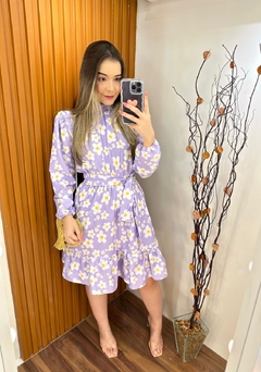 Vestido Luna ( Roxo com flores brancas )