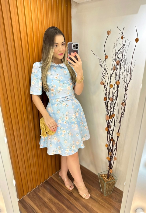 Vestido Paula - ( Azul floral )