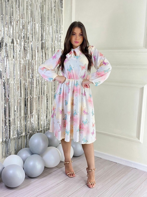 Vestido Valentina Branco com Borboletas