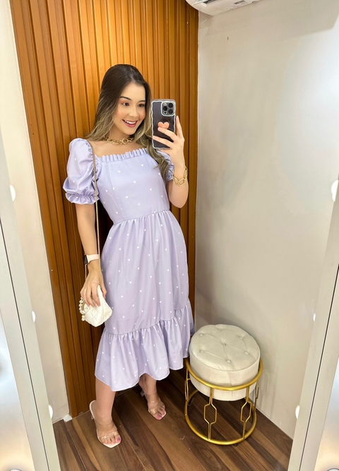 Vestido Maiara Lilás com Corações