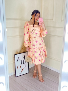 Vestido Maitê Laranja com rosas