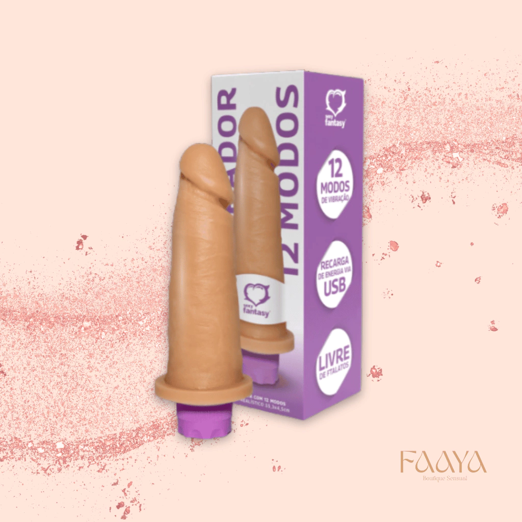 Prótese Realística com Vibrador Recarregável 12 Modos - Sexy Fantasy