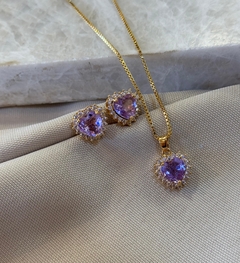 Conjunto colar e brinco lilás