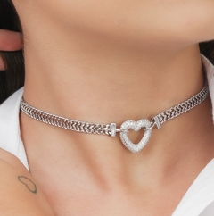 Chocker coração ródio branco