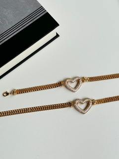 Pulseira coração cravejado