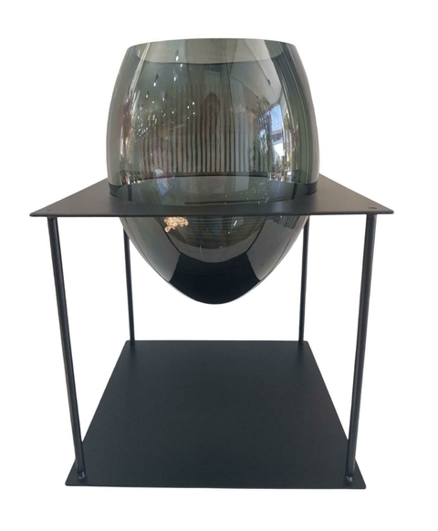 VASO DECORATIVO BOJUDO COM SUPORTE PRETO
